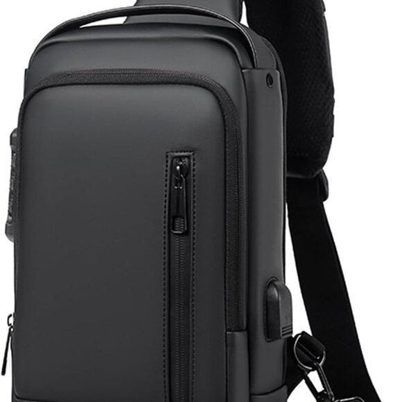 Sling Bag for Men | Anti-theft Crossbody Bag USB PU Leather Shoulder Bag Chest B - Picture 1 of 9